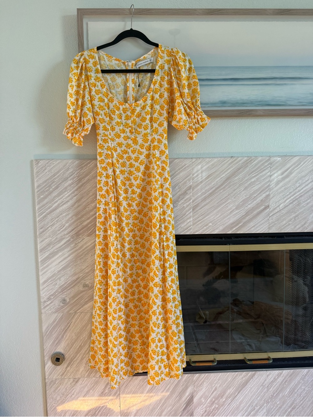 Faithful the brand Yellow Floral maxi cottage Dress with Puff Sleeves